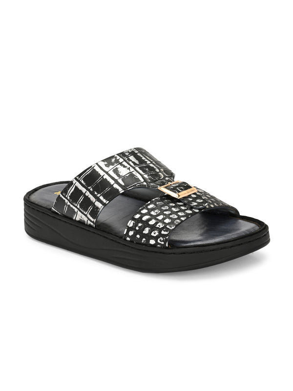 Levano Premium Metallic Grey Leather Slippers