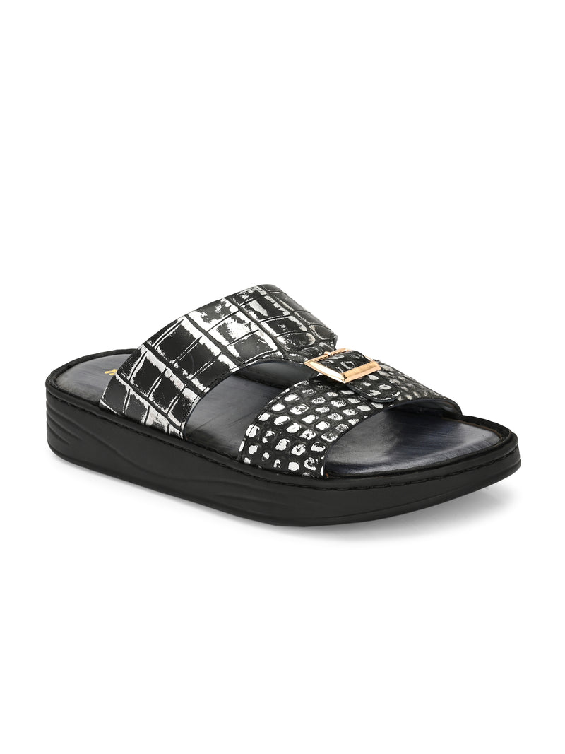 Levano Premium Metallic Grey Leather Slippers