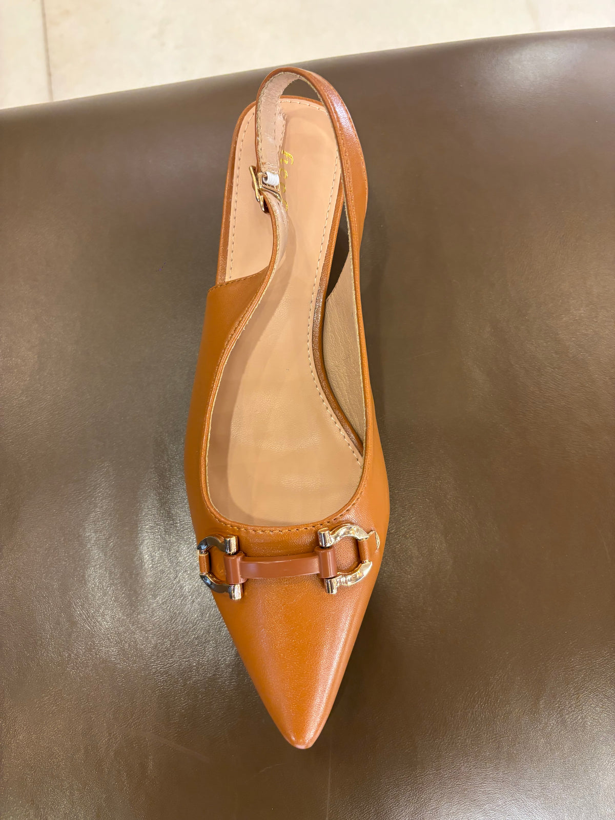 Brie Mini Premium Slingback Kitten Heels in Camel - The Heels India