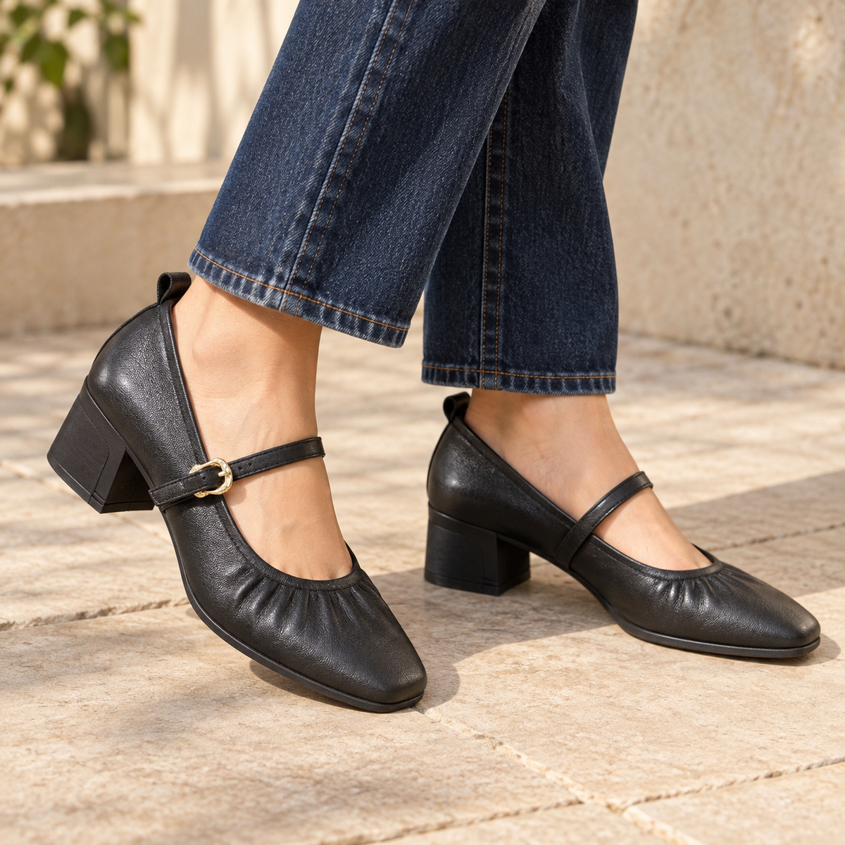 Carla Premium Mary Jane Block Heel Loafers