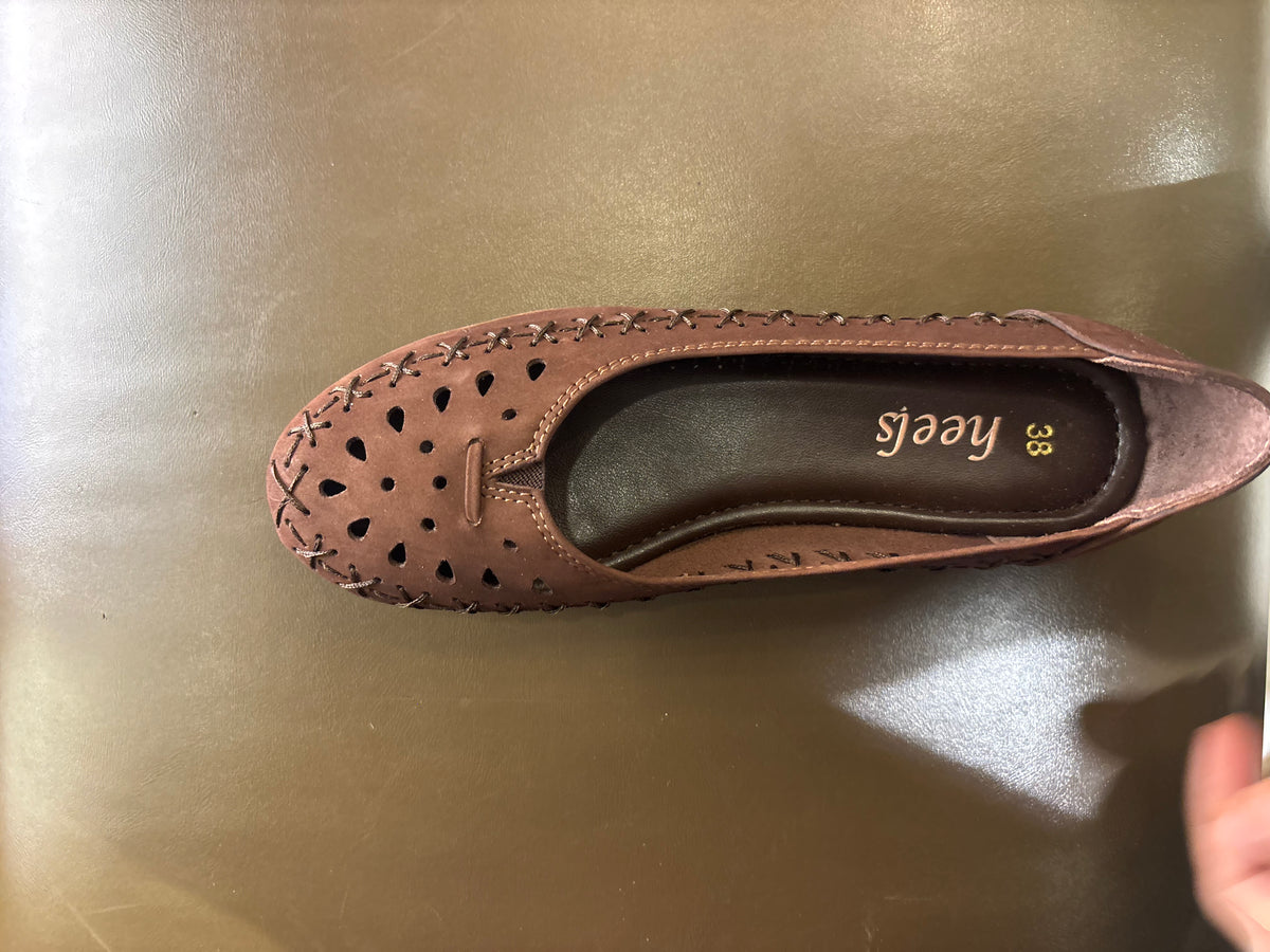 Lynda Nubuk Perforated Leather Ballerinas in Brown - The Heels India