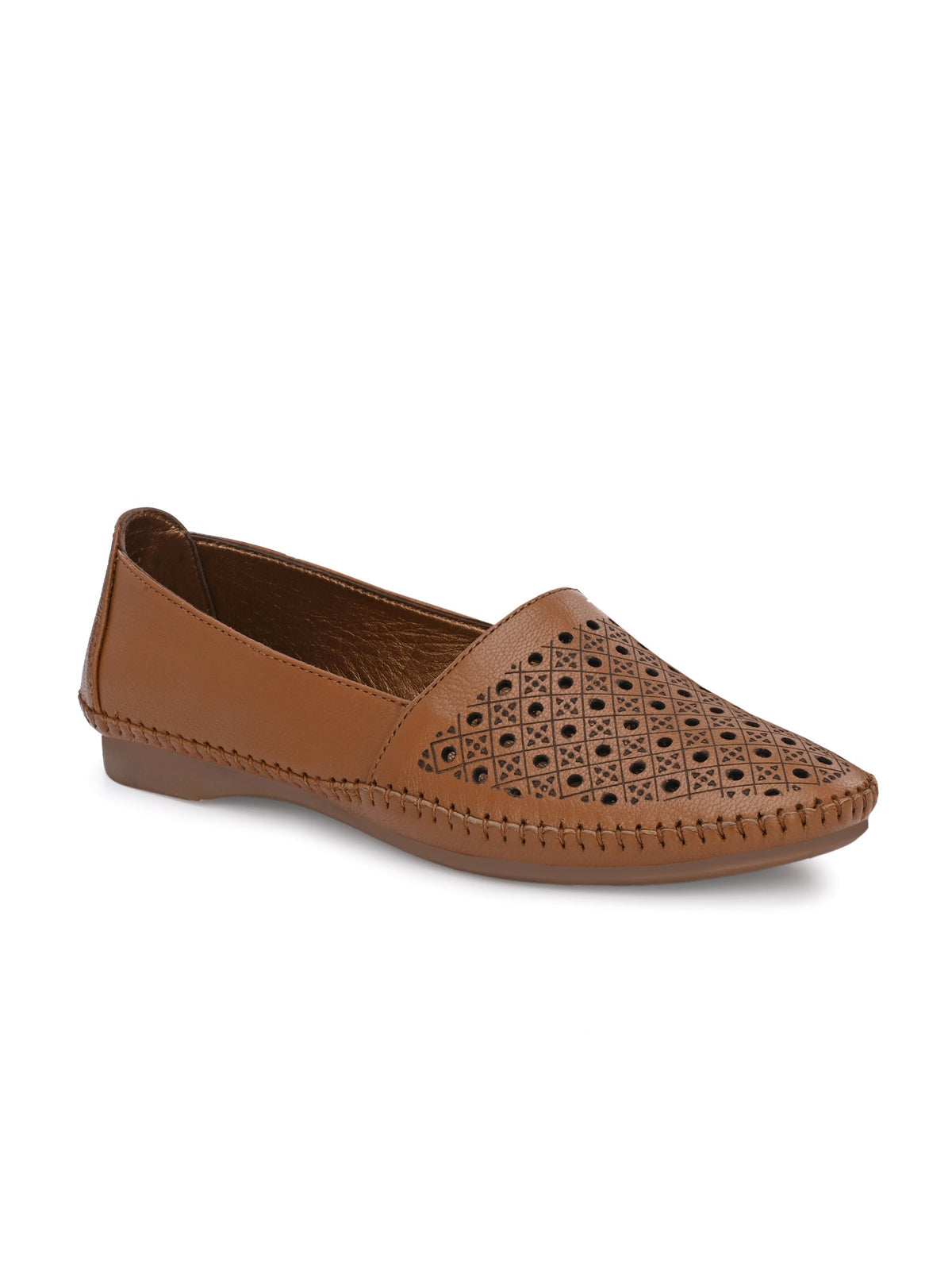 Alvira Perforated Cushioned Leather Ballerinas