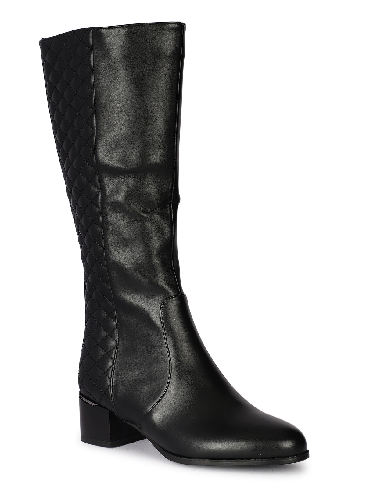 Esther Quilted Premium Knee High Boots with Block Heels