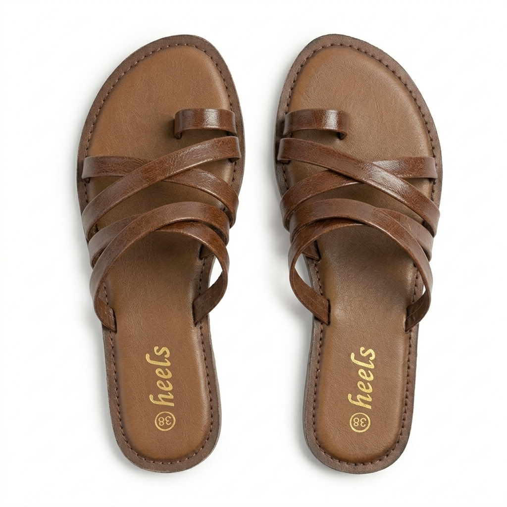 Delilah Leather Thumb Strap Flat Sliders