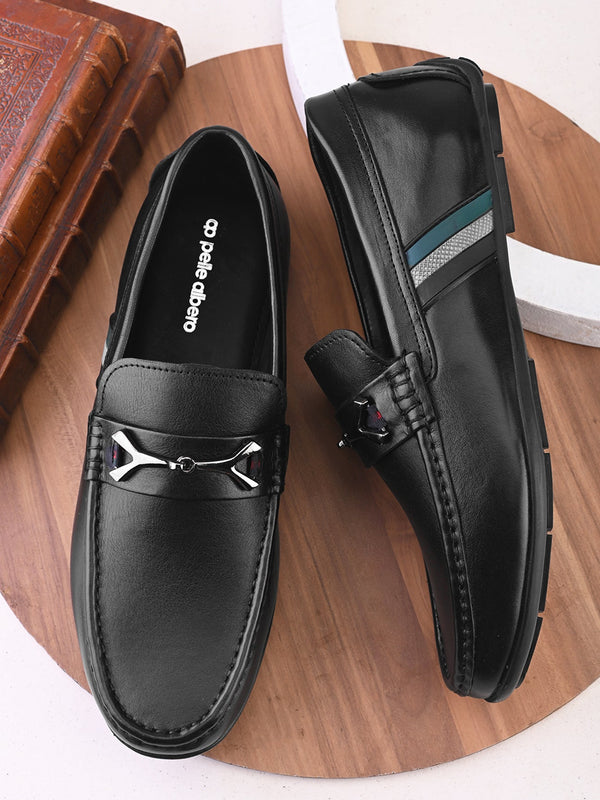 Ethan Black Leather Buckle Loafers