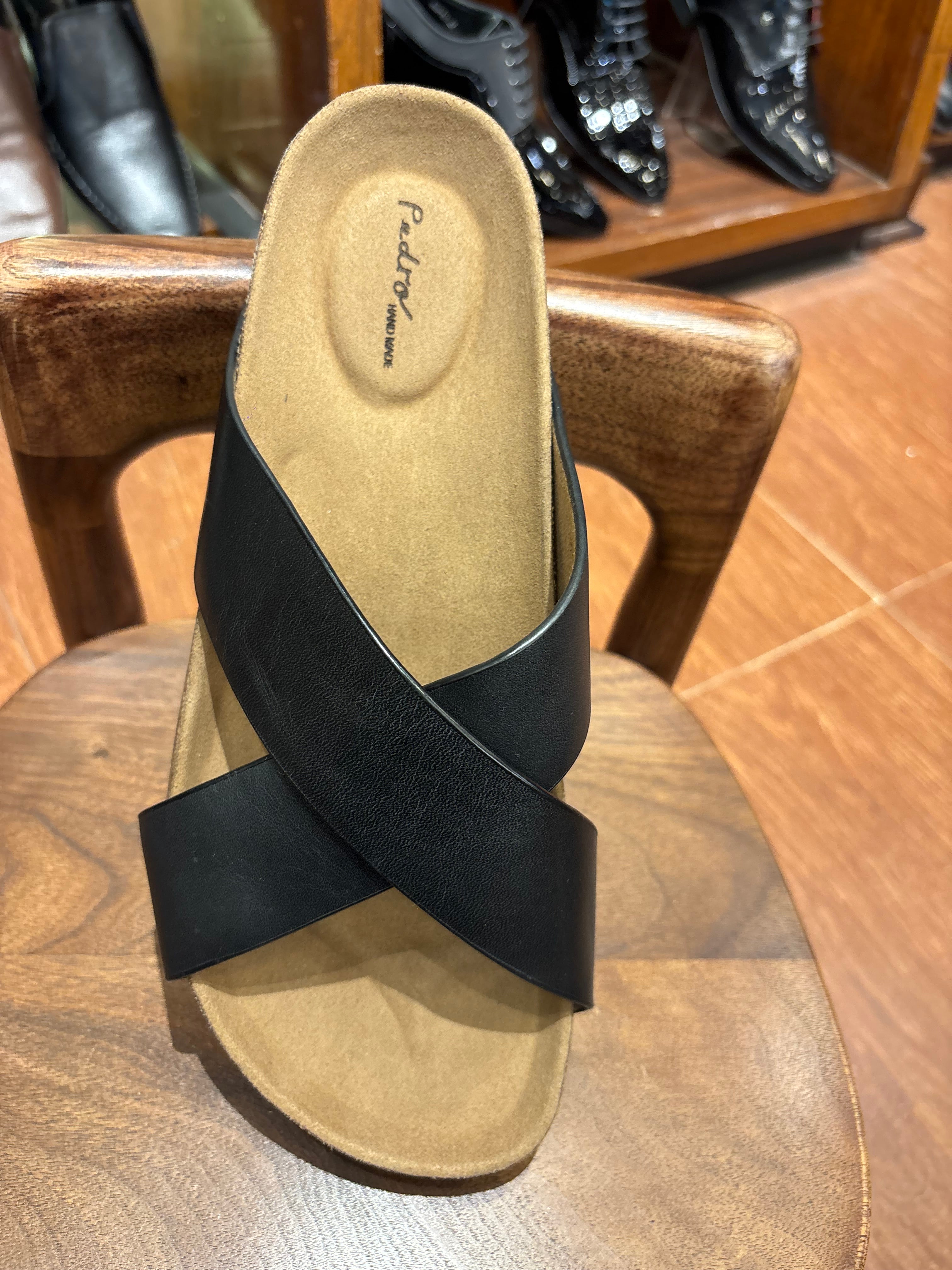 Edward Black Cross Slippers - Sole View