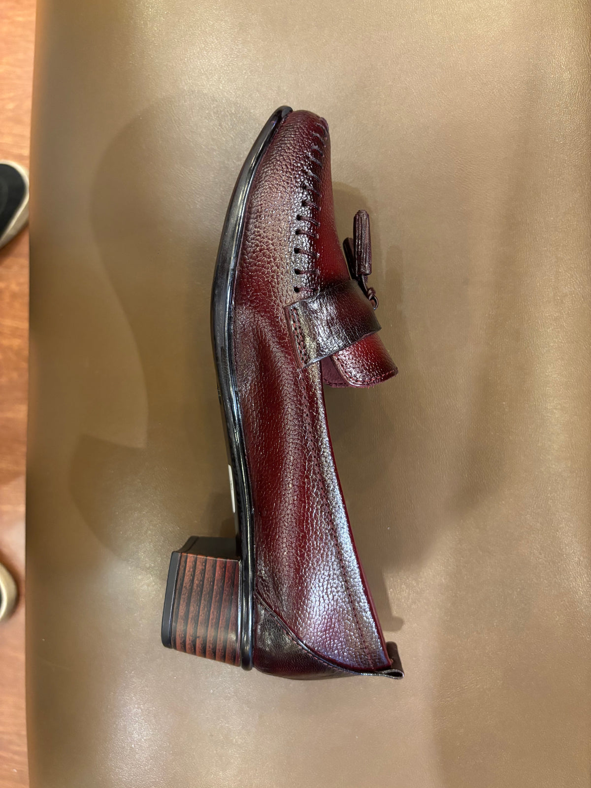 Fiona Leather Tassel Block Heel Loafers in Maroon – view 6