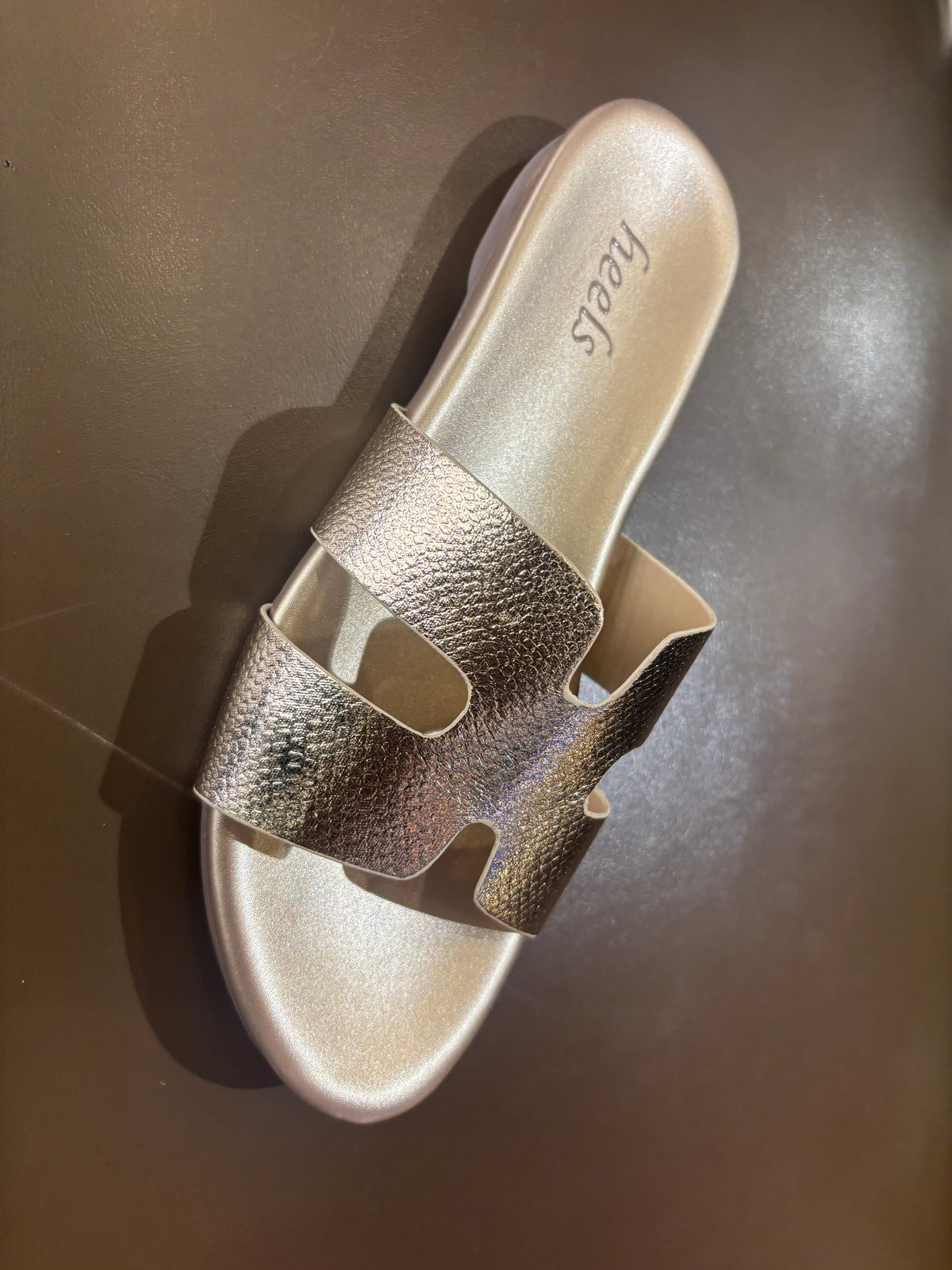 Abigail Metallic Cushioned Sliders in Gold - The Heels India