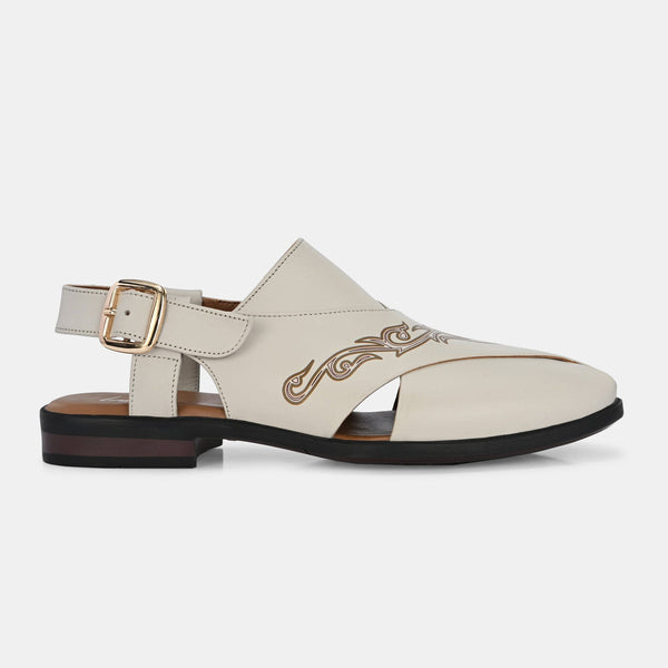 Noble Hand Painted White Leather Peshawari Sandals