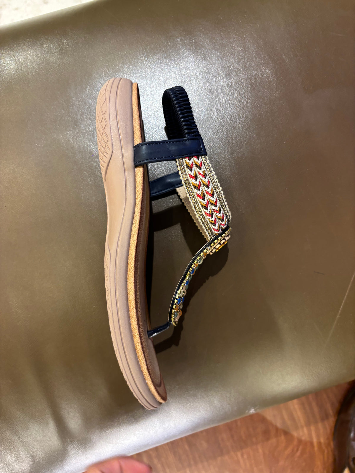 Rosaira Cushioned Embellished Back Elastic Sandals in Navy - The Heels India