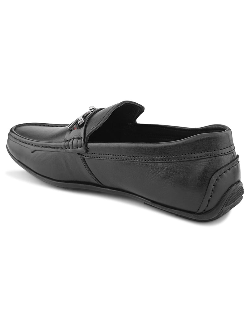 Ethan Black Leather Buckle Loafers