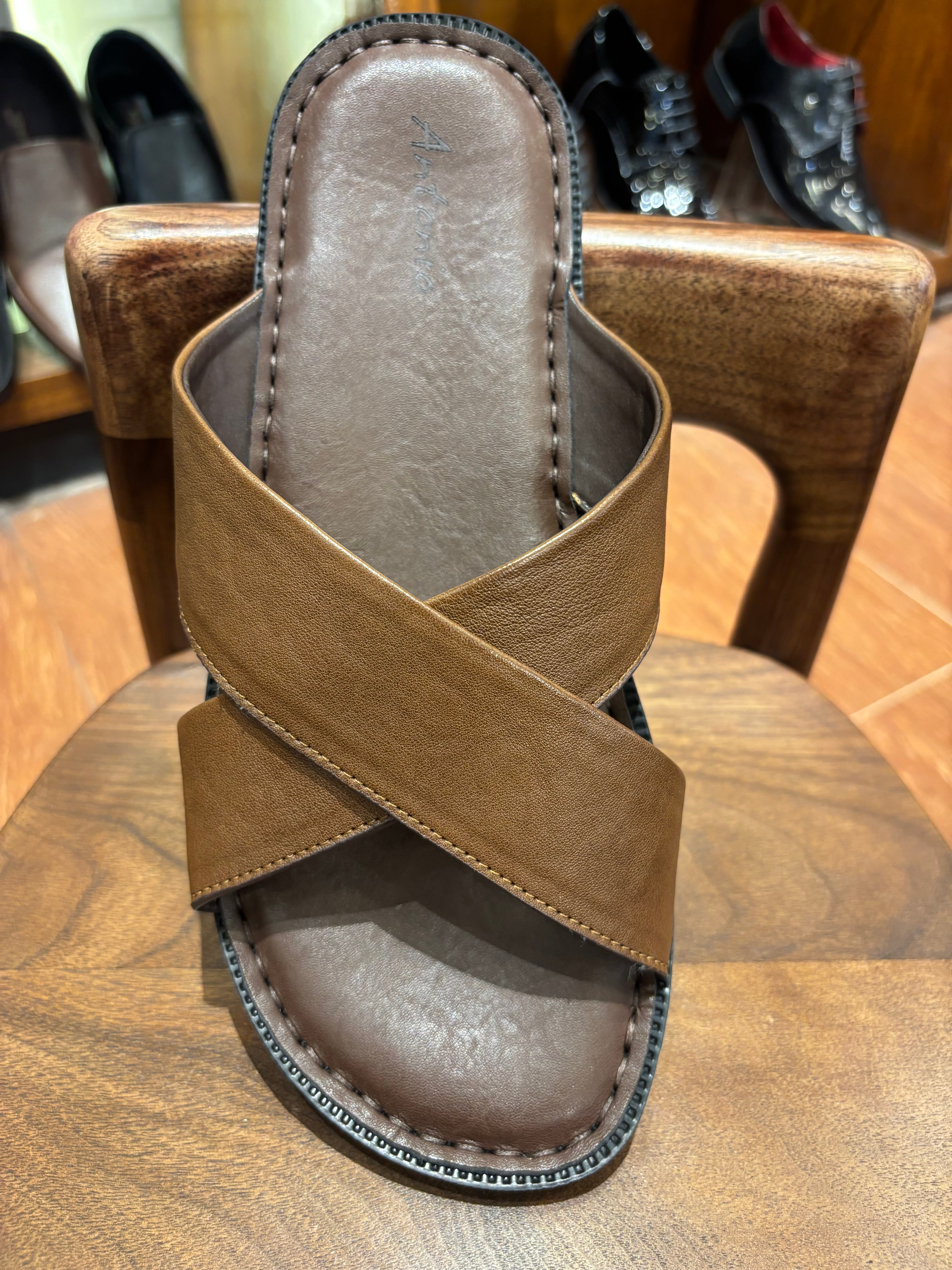 Erling Premium Leather Double Strap Cross Slippers