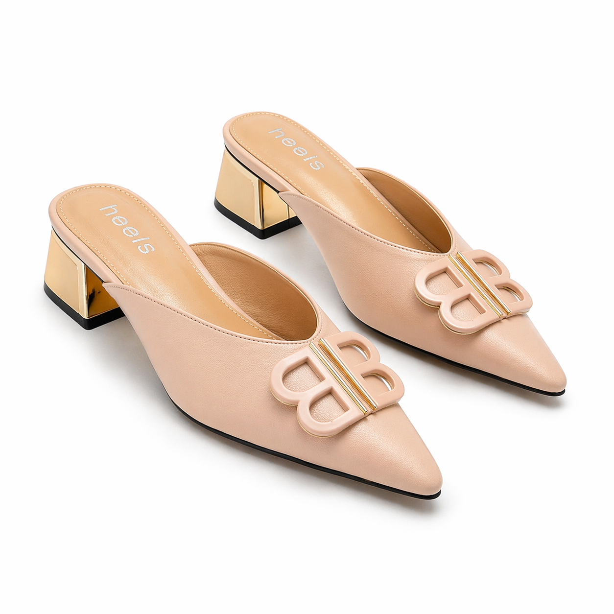 Linda Mid Heel Cushioned Back Open Pointed Mules