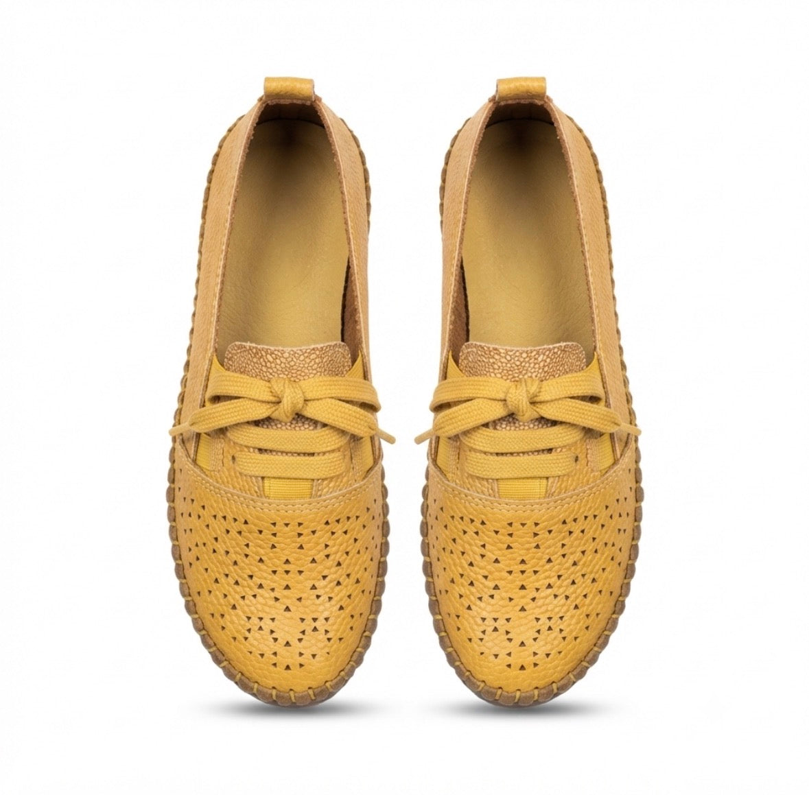 Iris Perforated Cushioned Lace Up Espadrille Loafers in Yellow - The Heels India