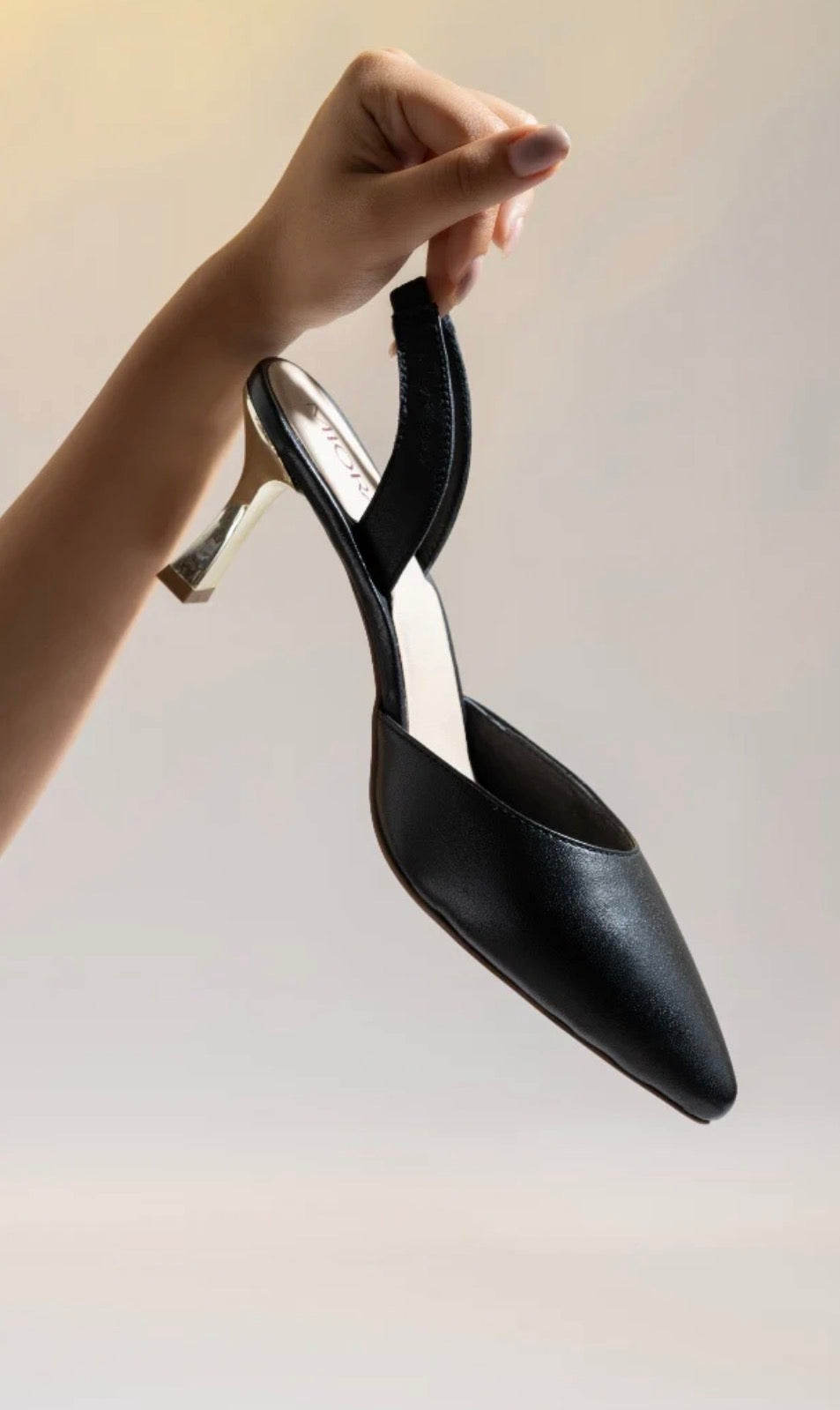 GLEAM Luxury Leather Sling Back Kitten Heels