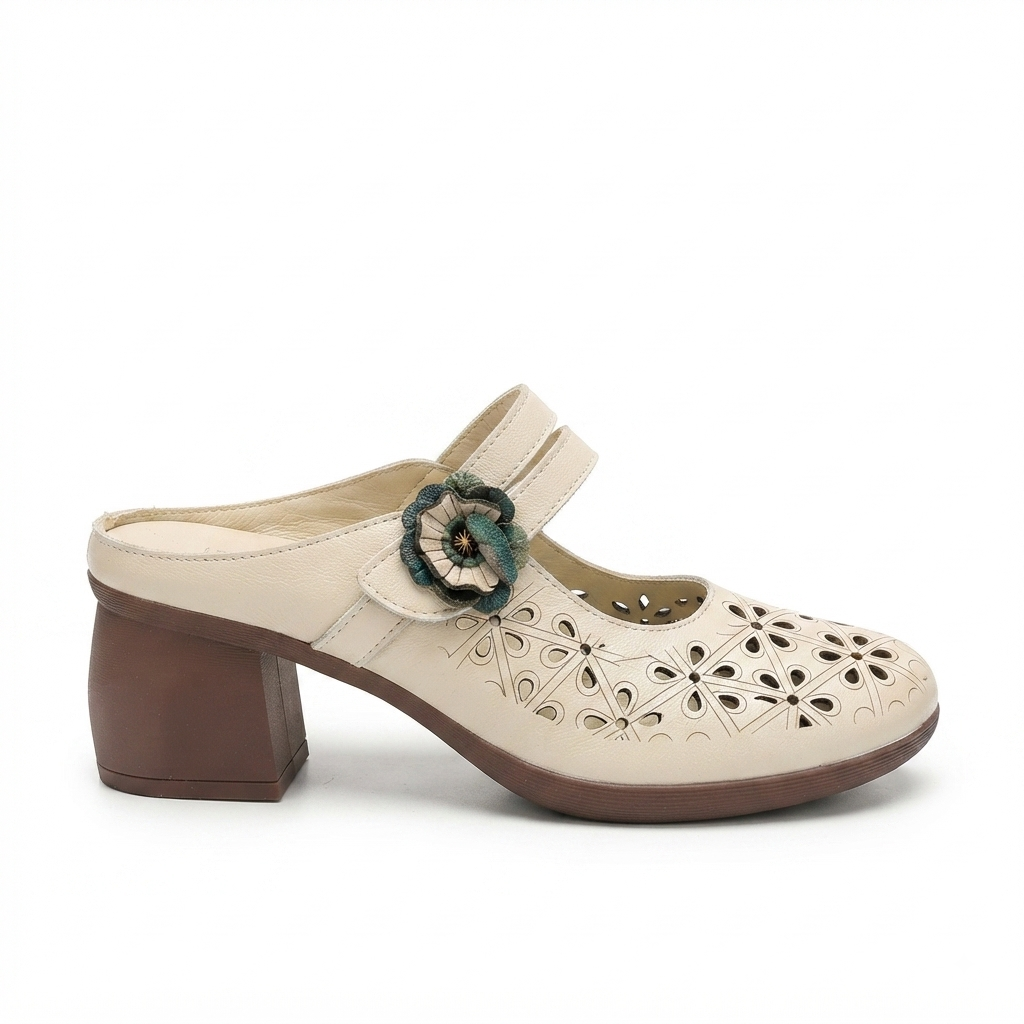 Marcia Premium Leather Perforated Slip On Mules