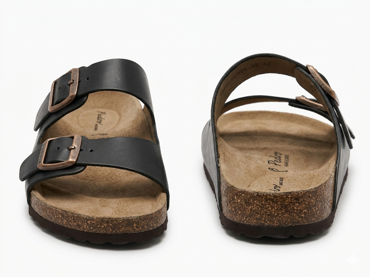 Moda Black Leather Cork Slider - Top View