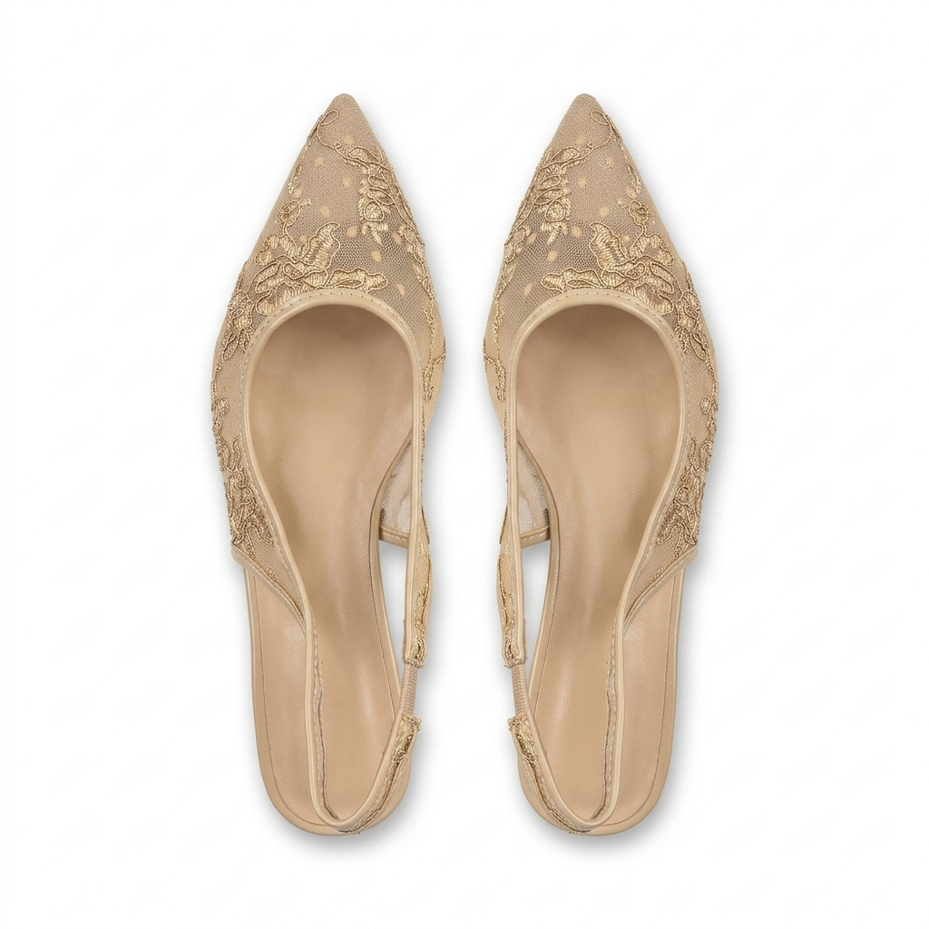 Carmen Mesh Hand Embroidered Sling Back Pointed Ballerinas