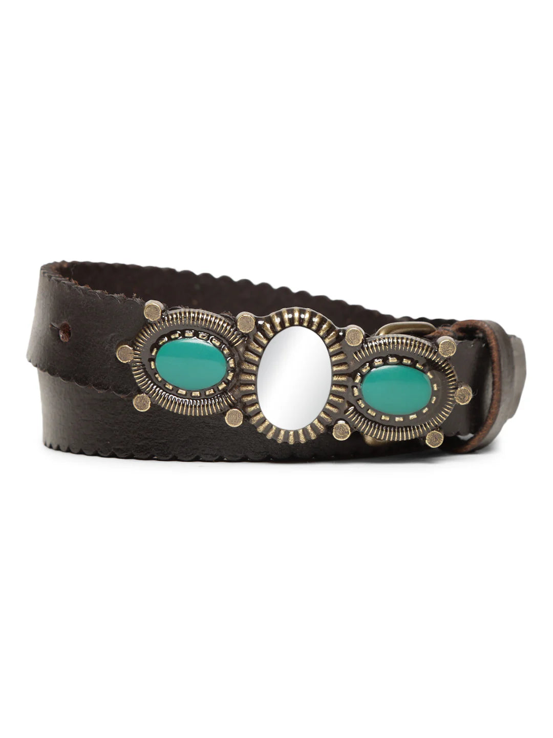 Black Women Embellished Leather Belt