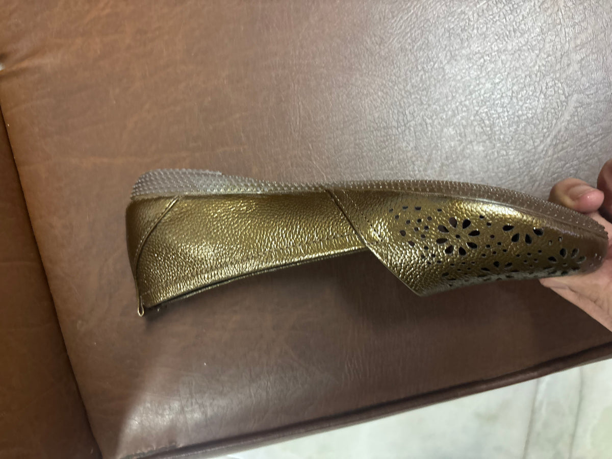 Ellis Leather Perforated Flat Ballerinas in Bronze - The Heels India