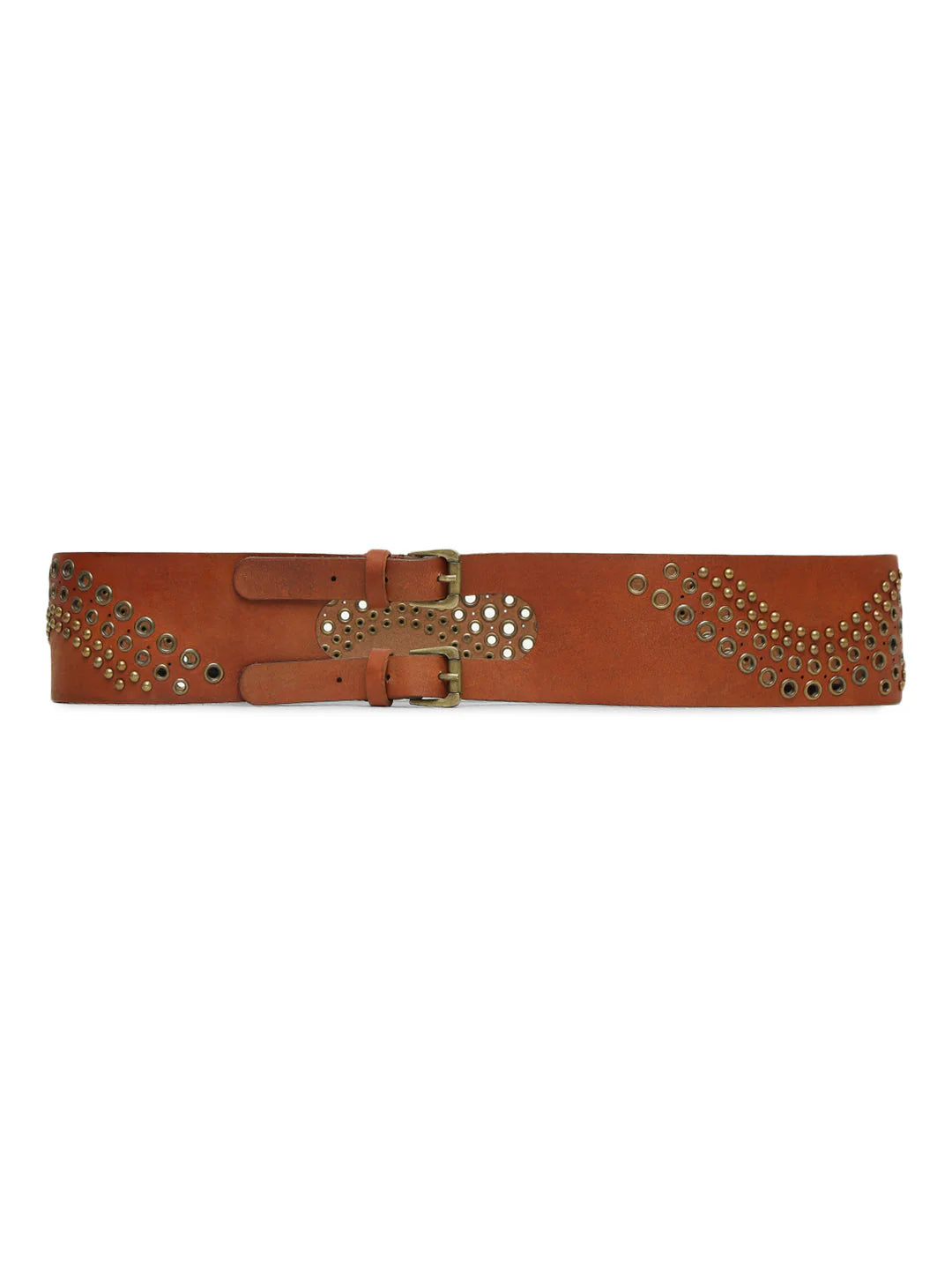 Tan Studded Genuine Leather Belt For Women