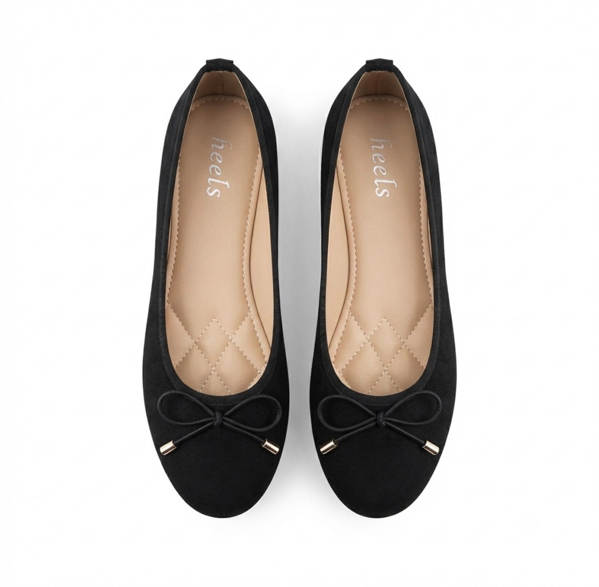 Charlette Cushioned Flat Knot Bow Suede Ballerinas in Black - The Heels India