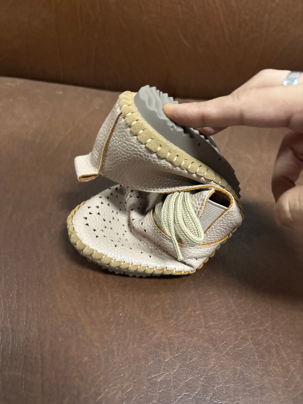 Iris Perforated Cushioned Lace Up Espadrille Loafers in Apricot - The Heels India