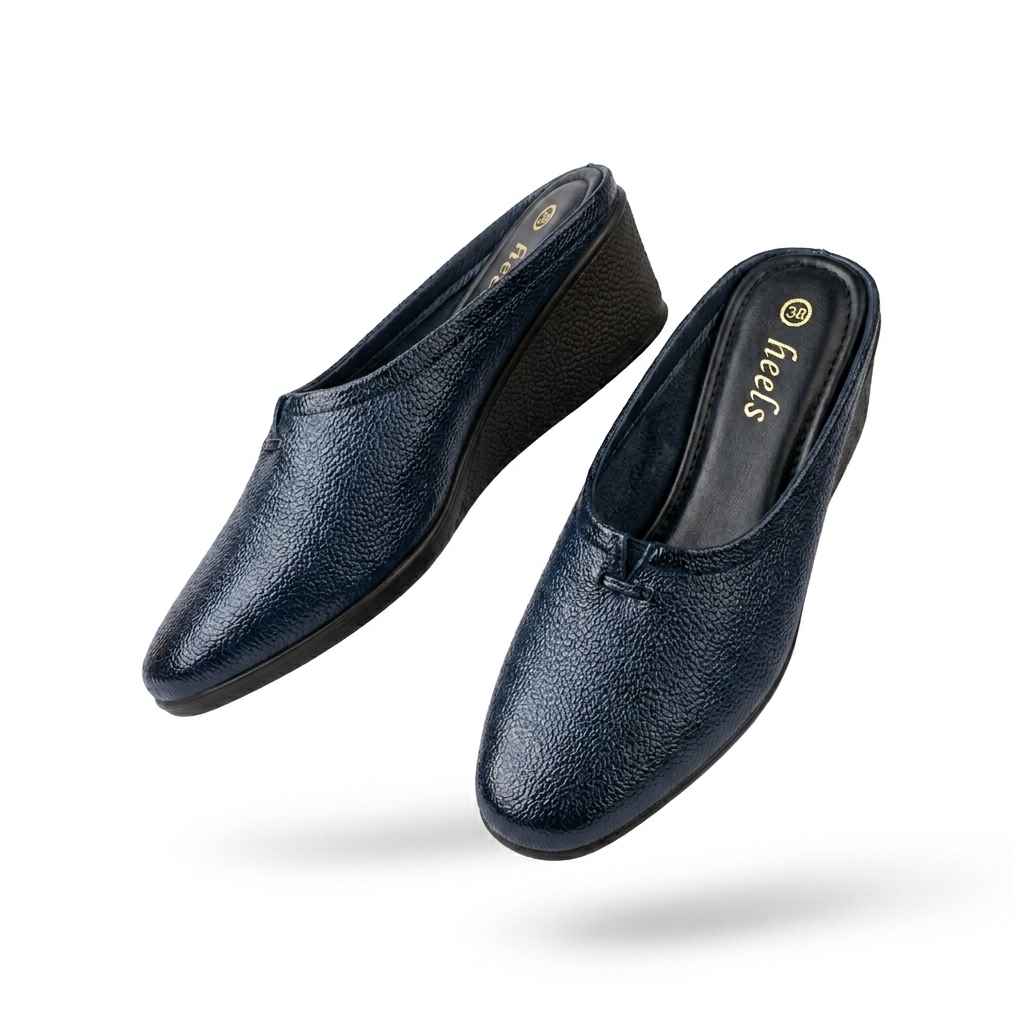 Cherie Leather Back Open Wedge Heel Mules