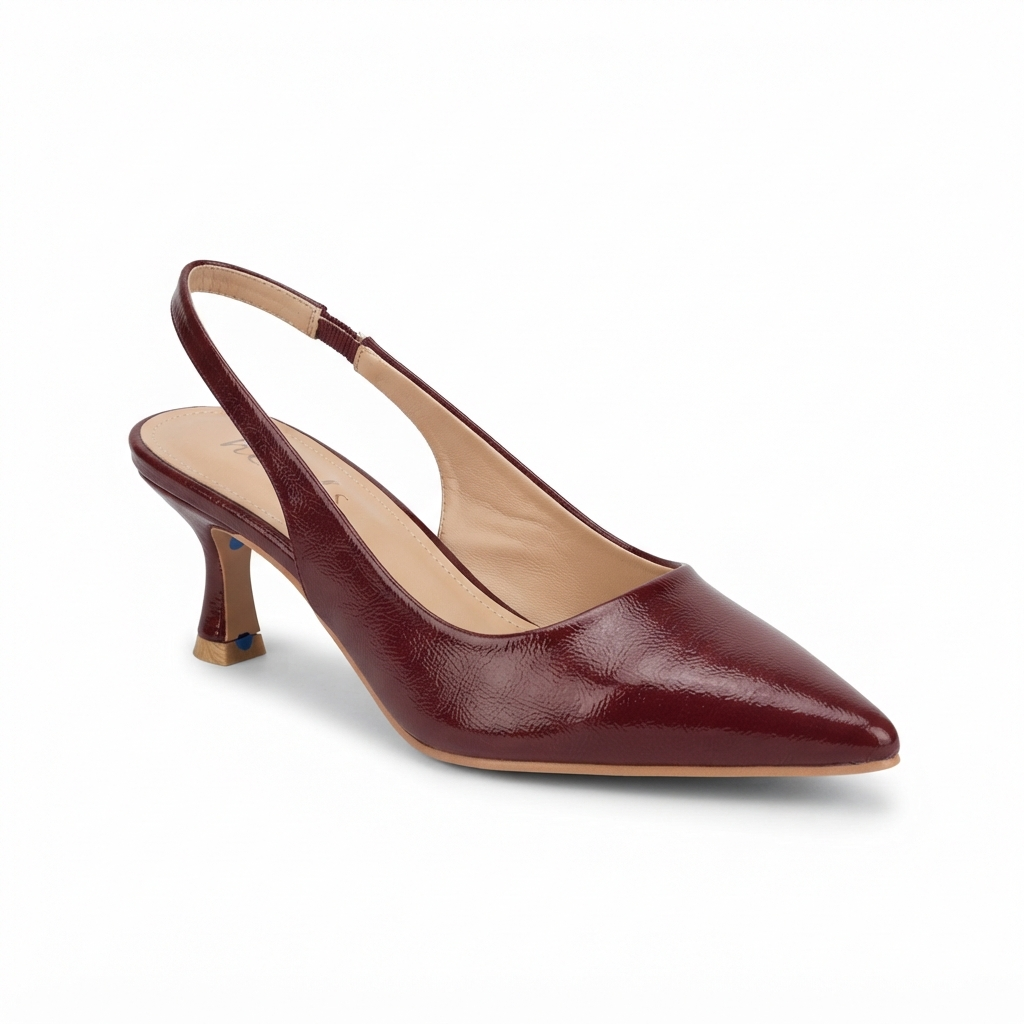 Zara Classic Sling Back Kitten Heel Pumps in Maroon - The Heels India