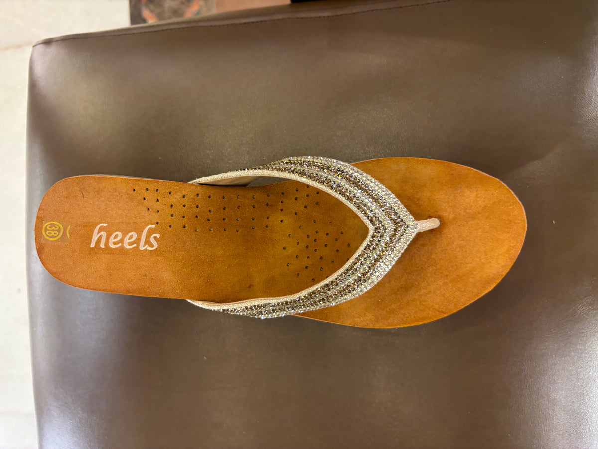 Chloe Bling V Strap Wedge Slippers in Gold - The Heels India