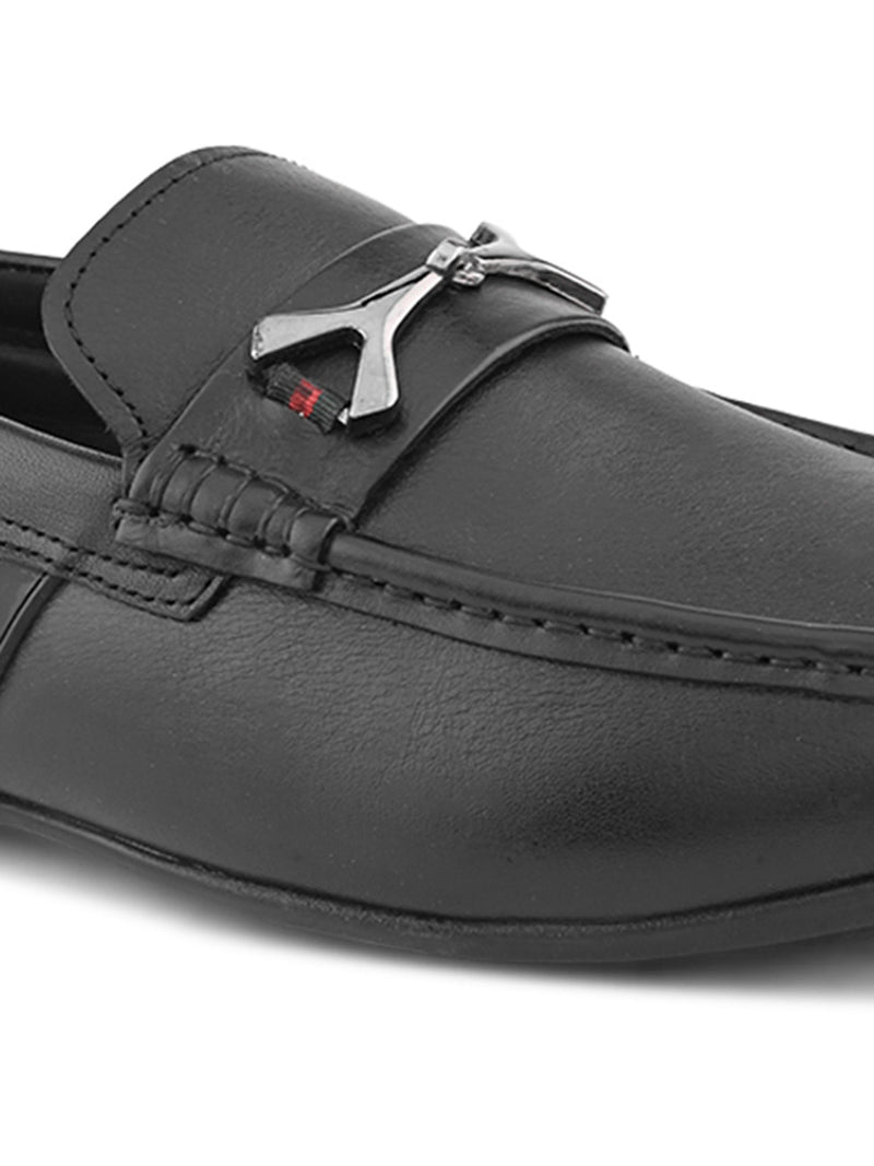 Ethan Black Leather Buckle Loafers