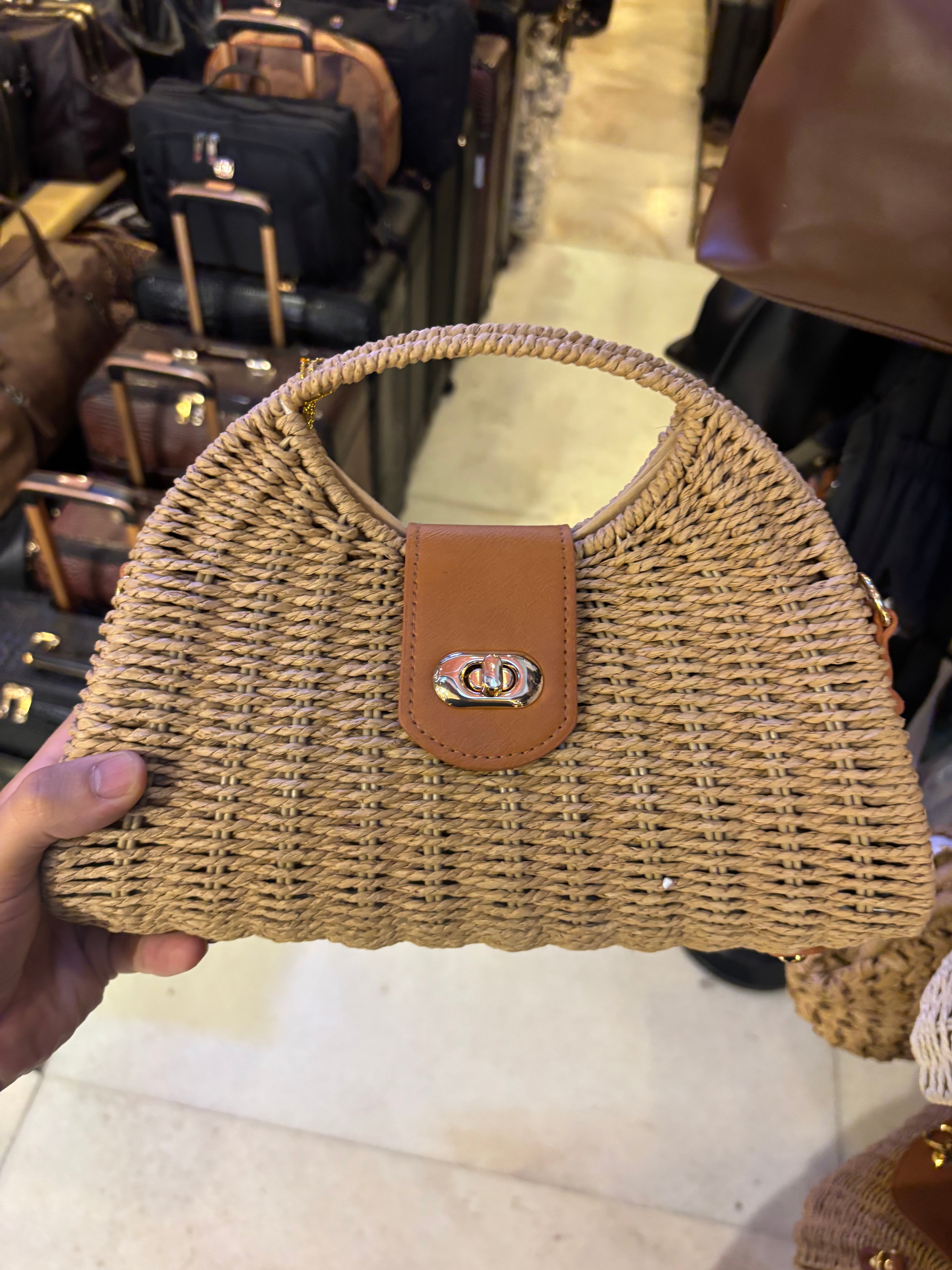 Top Handle Boho Straw Sling Bags
