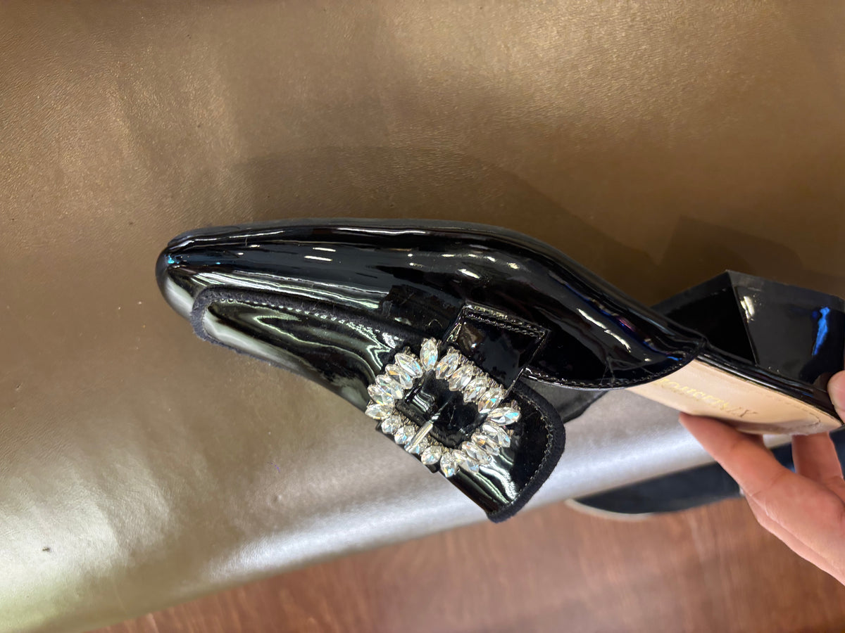 Luna Premium Patent Back Open Block Heel Mules