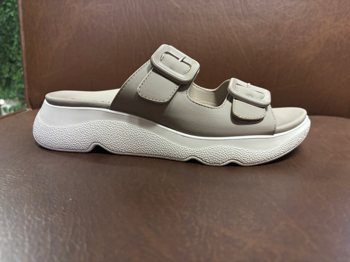 Suzy Lite Comfort Chunky Summer Slippers in Khaki - The Heels India