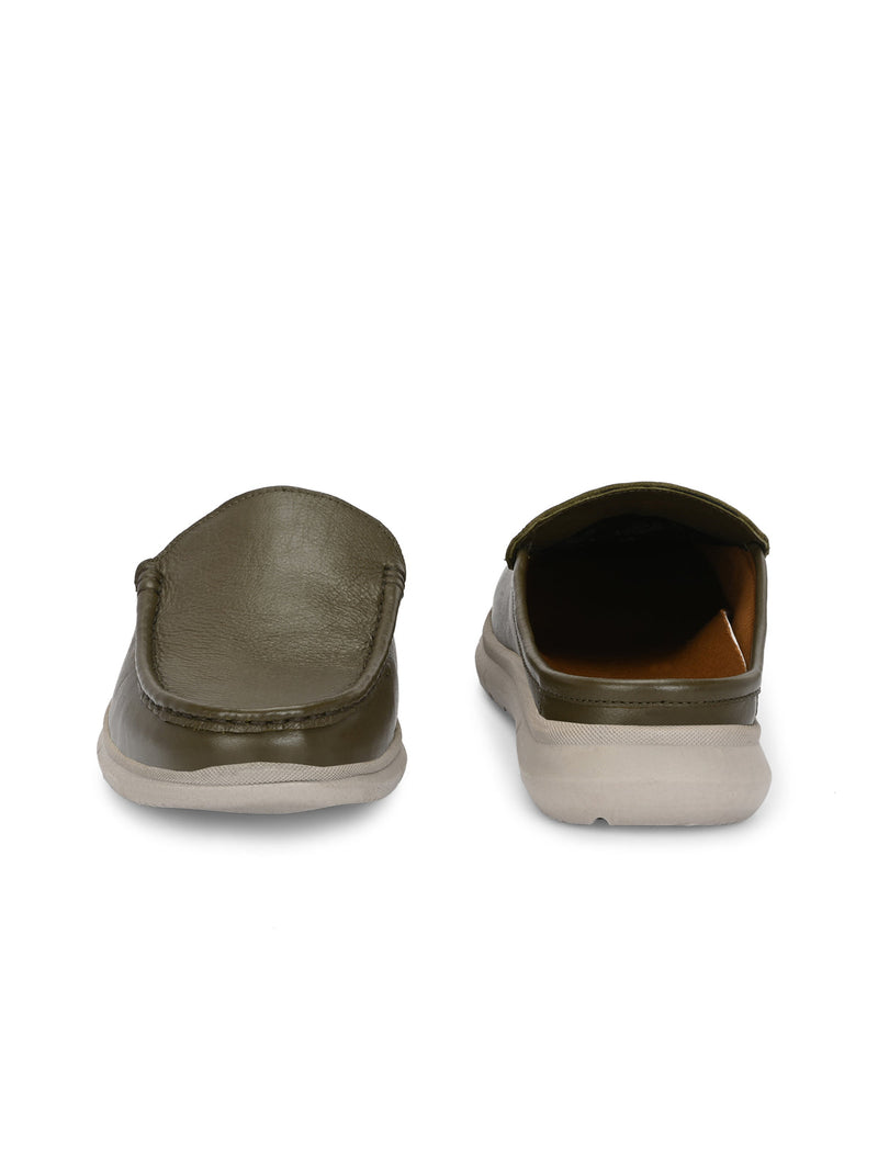 Zero Gravity Olive Leather Slip-On Mules