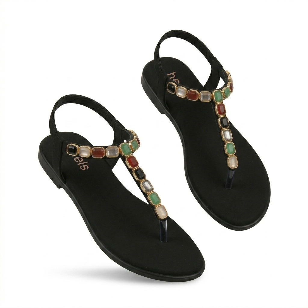 Sasha Embellished Back Elastic Flat Everyday Sandals