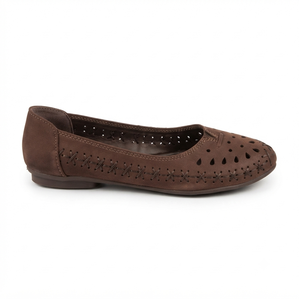 Lynda Nubuk Perforated Leather Ballerinas in Brown - The Heels India