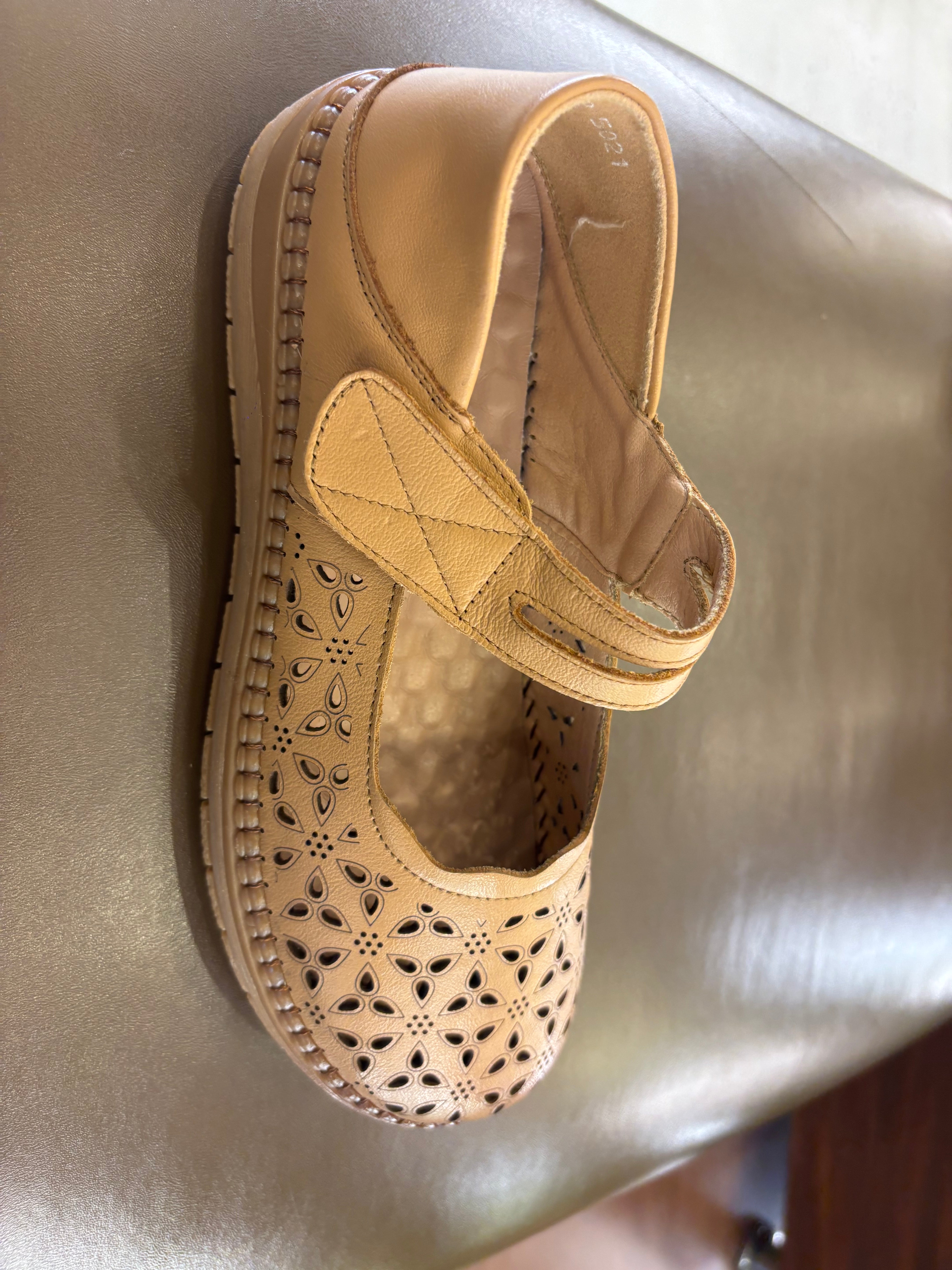Crimson Leather Velcro Strap Perforated Cushioned Loafers
