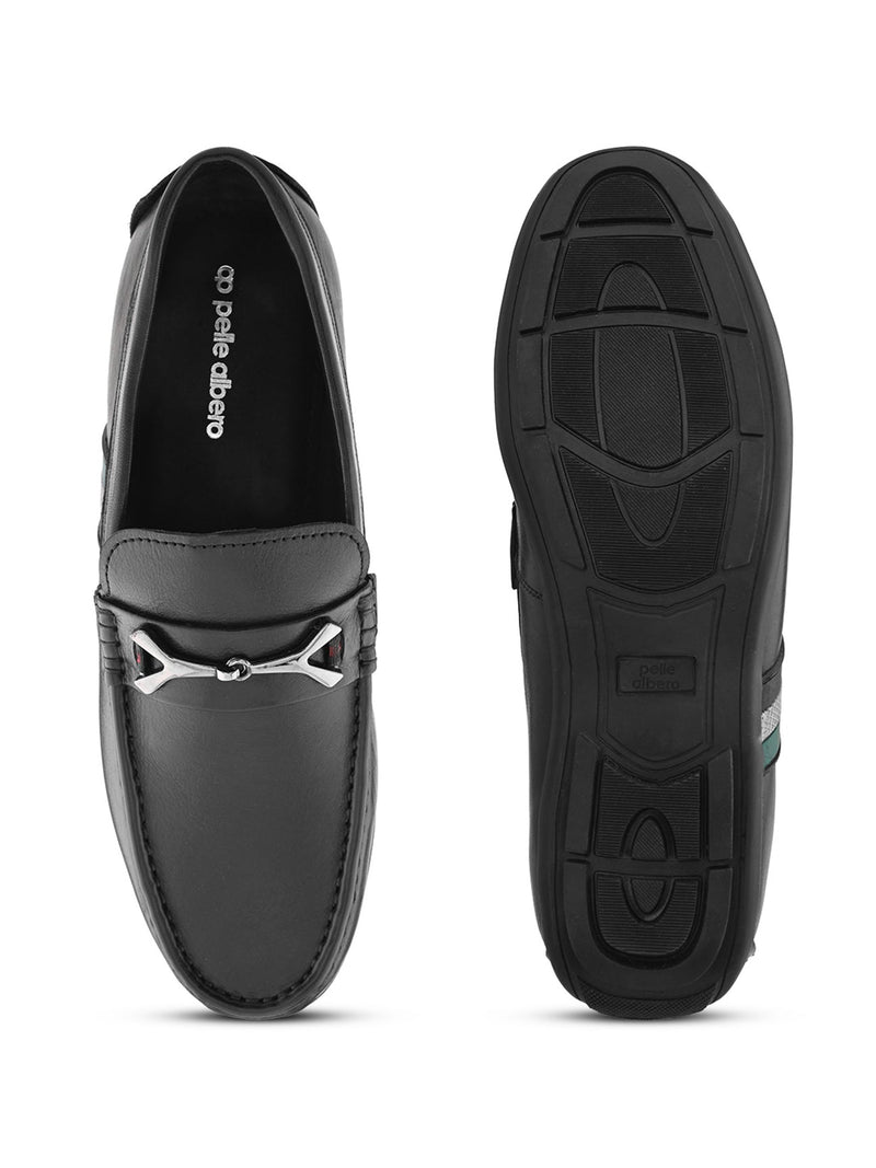 Ethan Black Leather Buckle Loafers