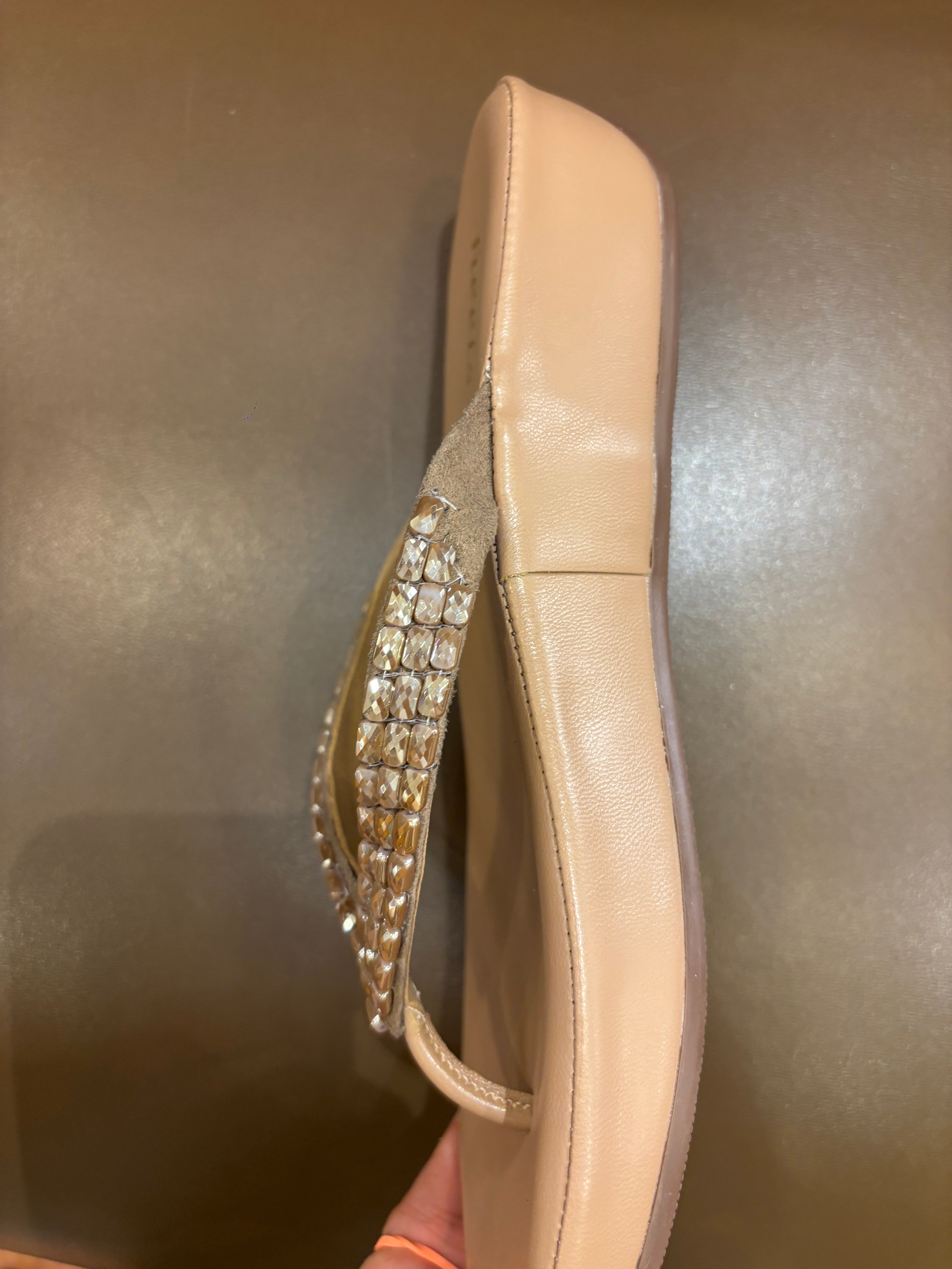 Ezra Comfort V Strap Embellished Wedge Slippers