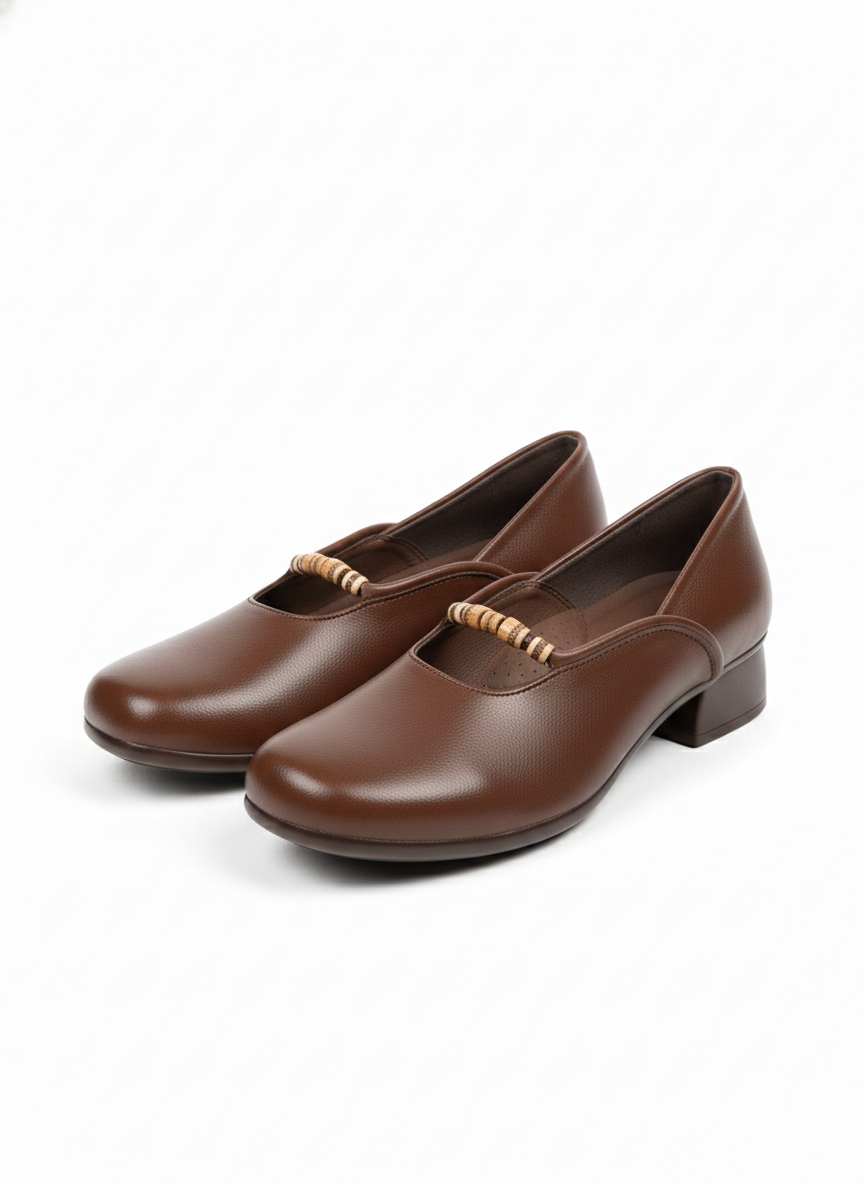 Rihanna Premium Leather Strap Mid Heel Loafers - The Heels India