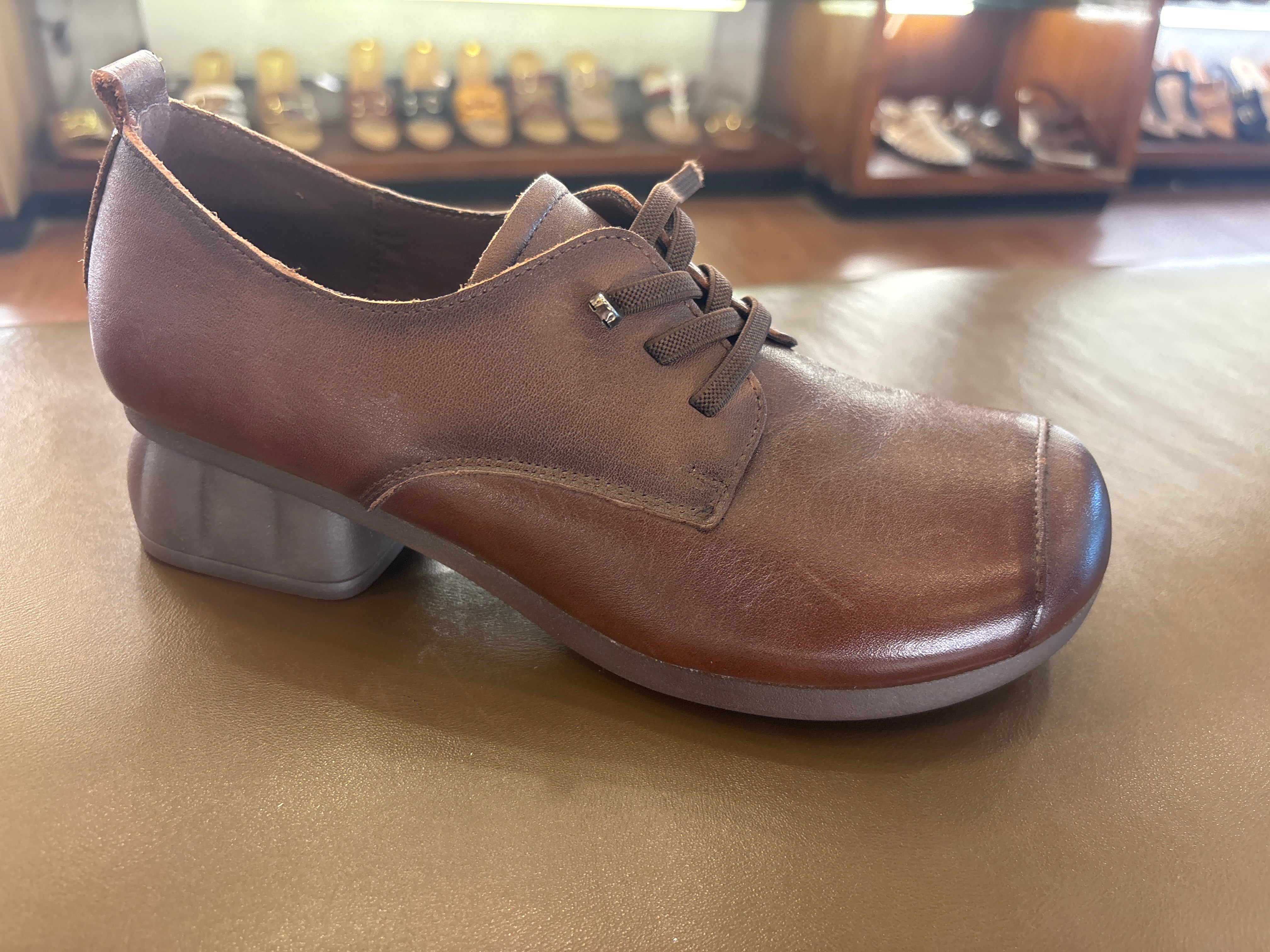 Barbara Premium Leather Lace Up Mid Heel Loafers