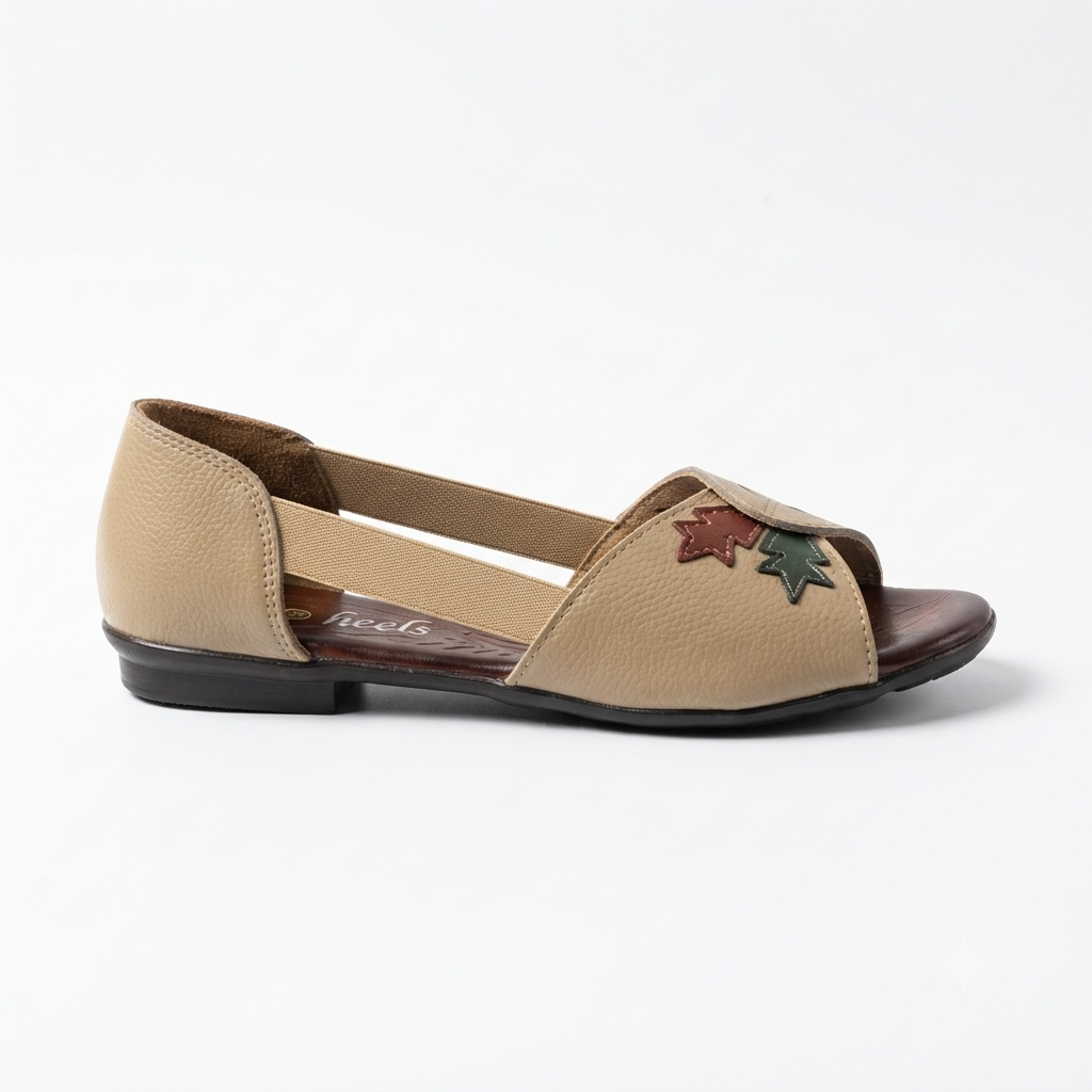 Autumn Leather Peep Toe Side Elastic Ballerinas in Beige - The Heels India