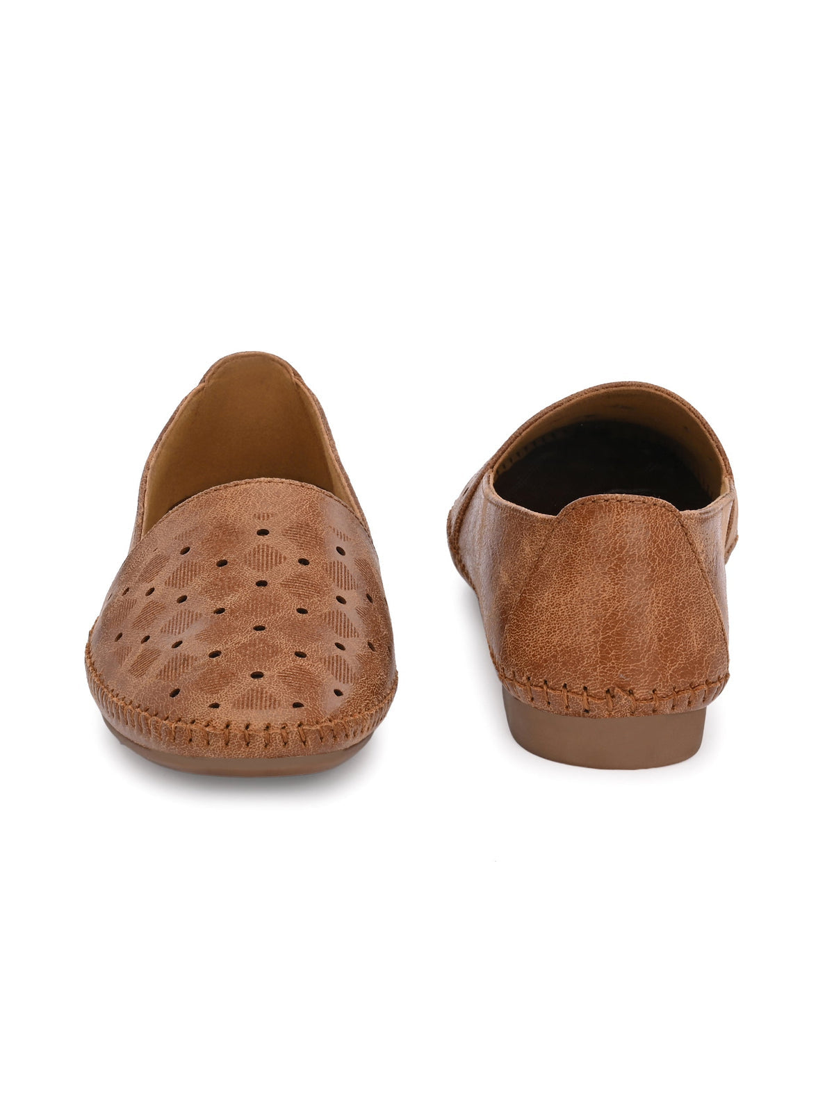 Estrella Perforated Cushioned Leather Ballerinas
