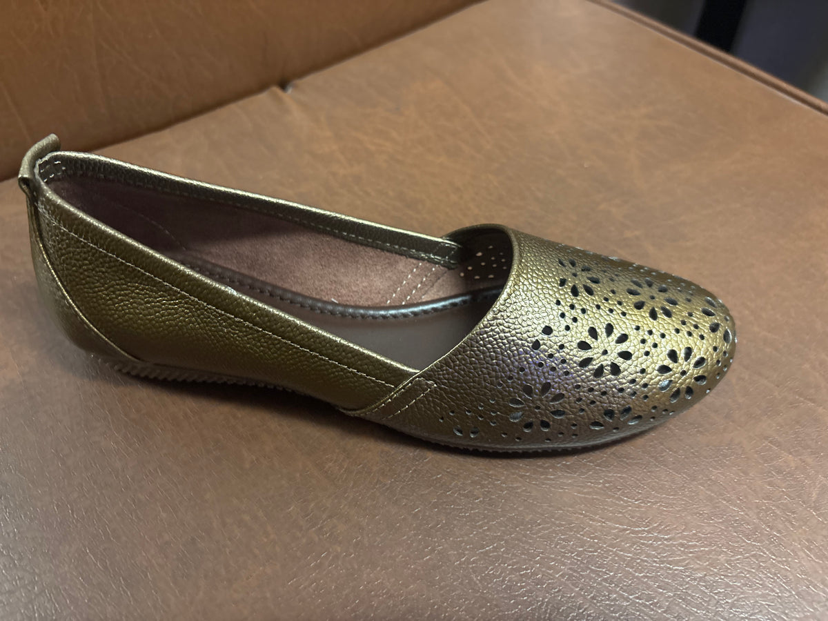 Ellis Leather Perforated Flat Ballerinas in Bronze - The Heels India