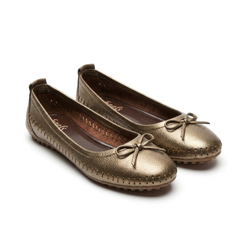 Melissa Leather Stitch Bow Flat Ballerinas in Bronze - The Heels India