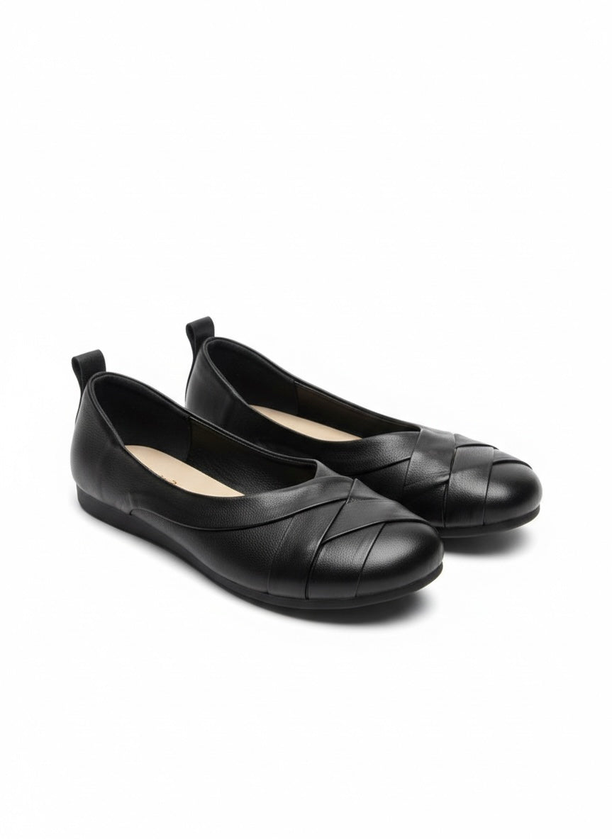 Audrey Premium Leather CrissCross Flat Cushioned Ballerinas