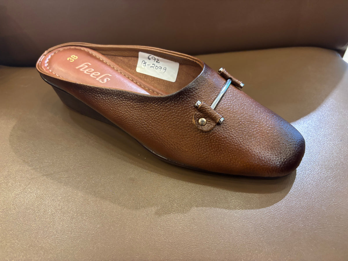 Cherie Buckled 2.0 Leather Back Open Wedge Heel Mules