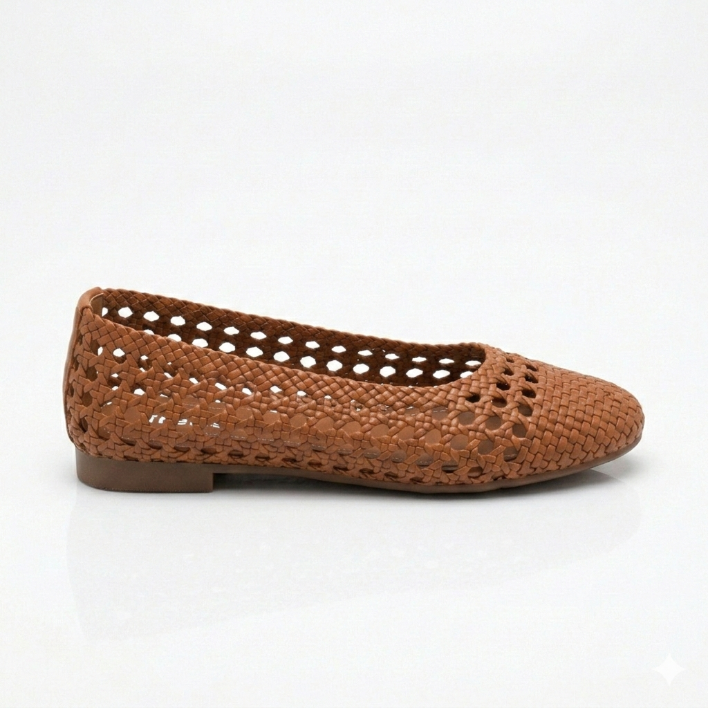Stella Premium Leather Crochet Perforated Flat Ballerinas