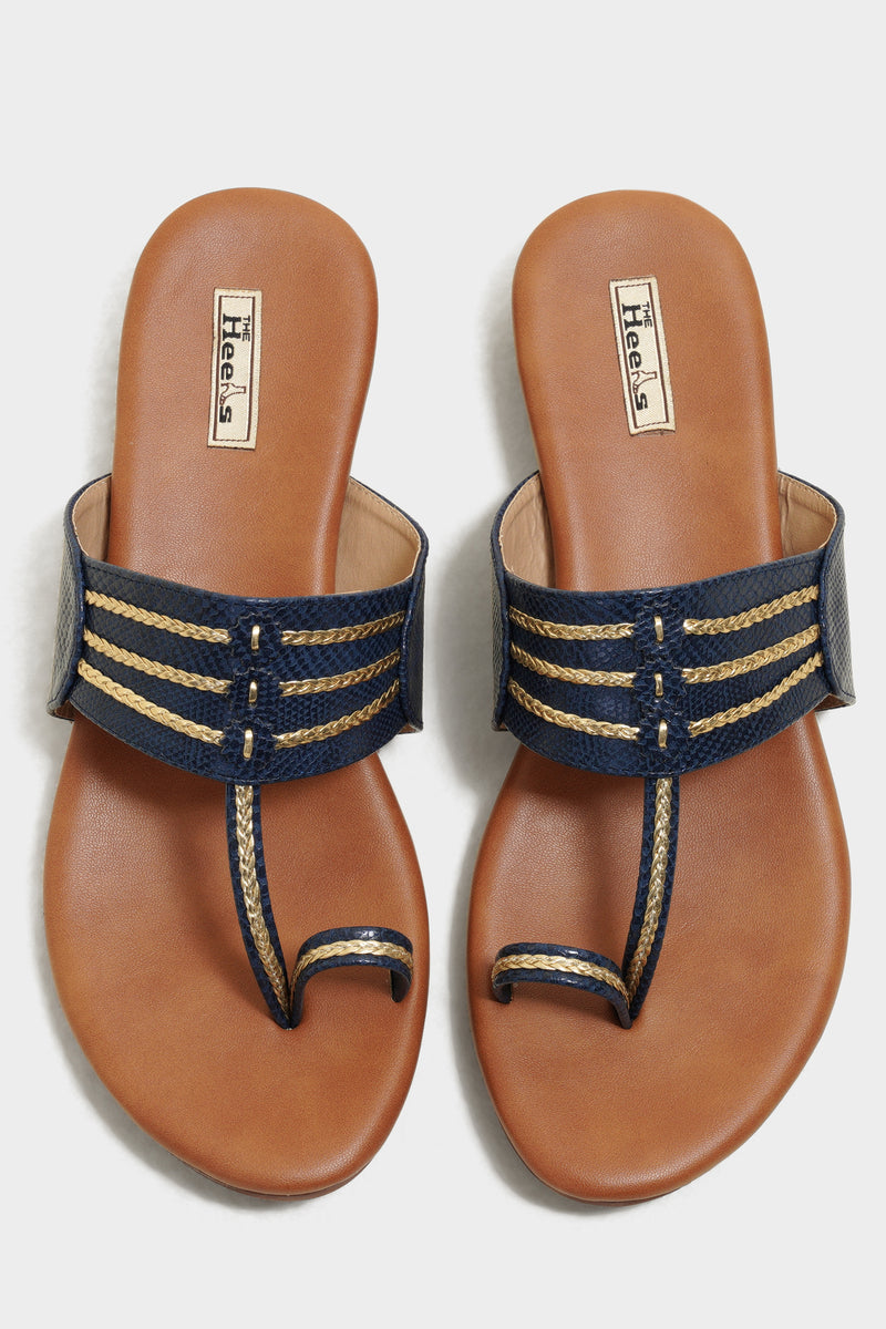 Samantha Blue Cushion Kohlapuris - The Heels India